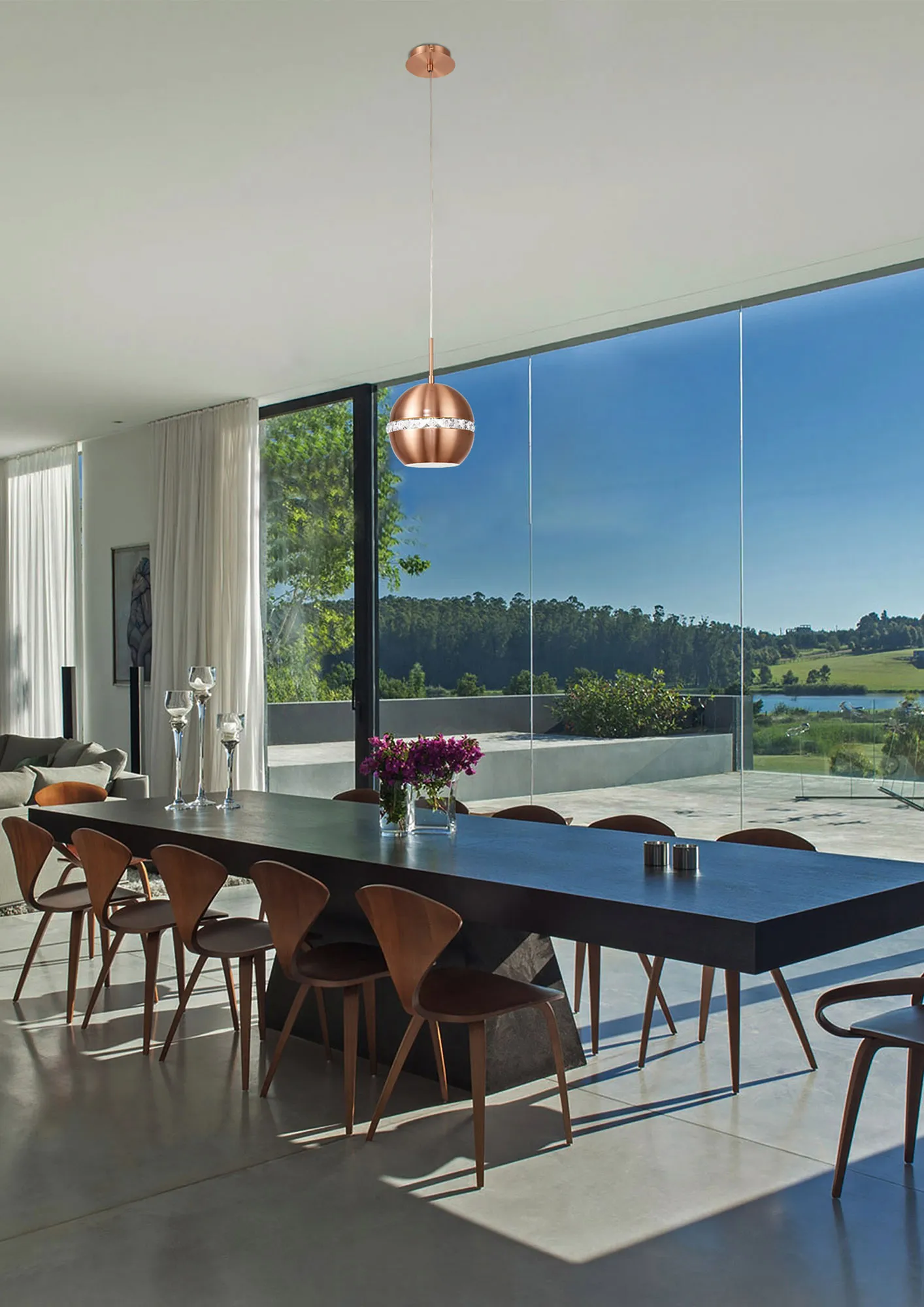 Andrea Satin Copper Crystal Ceiling Lights Diyas Single Crystal Pendants